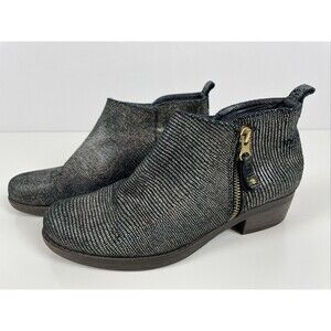 Eric Michael Black Sparkle Leather Lizard Ankle Zip Booties ~ Women 6 (36 EU)